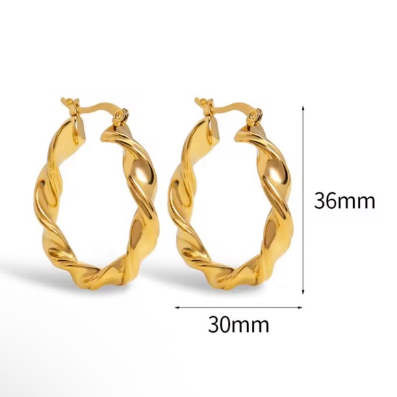 18K Gold Plated Medium Twisted Hoop Earrings - Picture 4 of 7